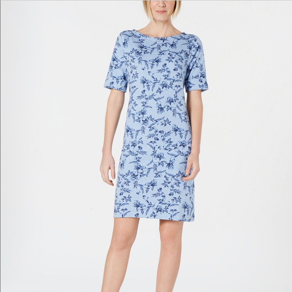 KAREN SCOTT PRINTED BOAT-NECK T-SHIRT DRESS